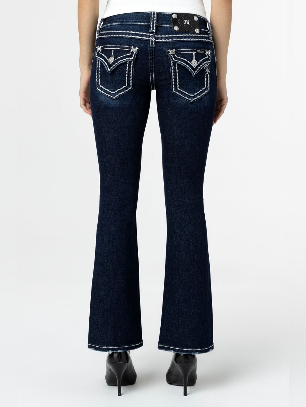 MissMe Loose Saddle Stitch Border Bootcut Jeans Size 26 EUC